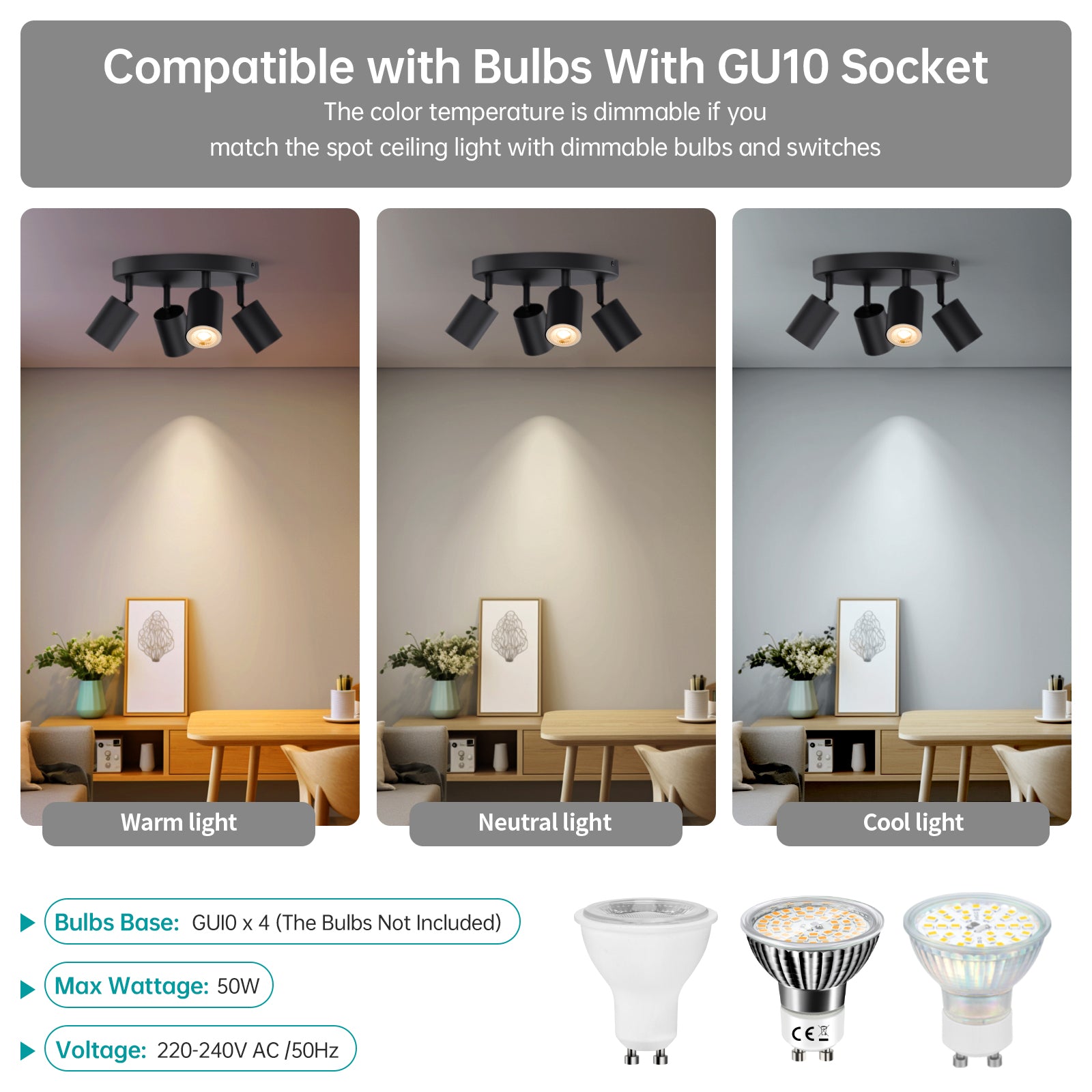 Ceiling Spotlights 4 Ways Round